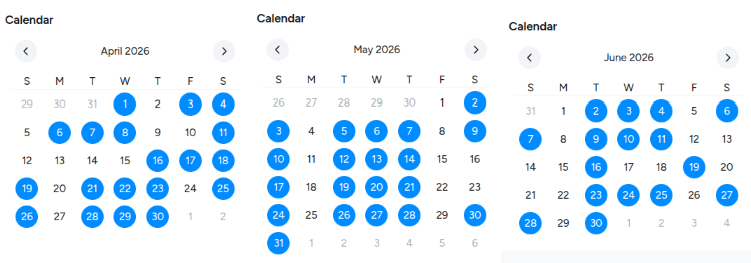 Calendar of progress from Hevy